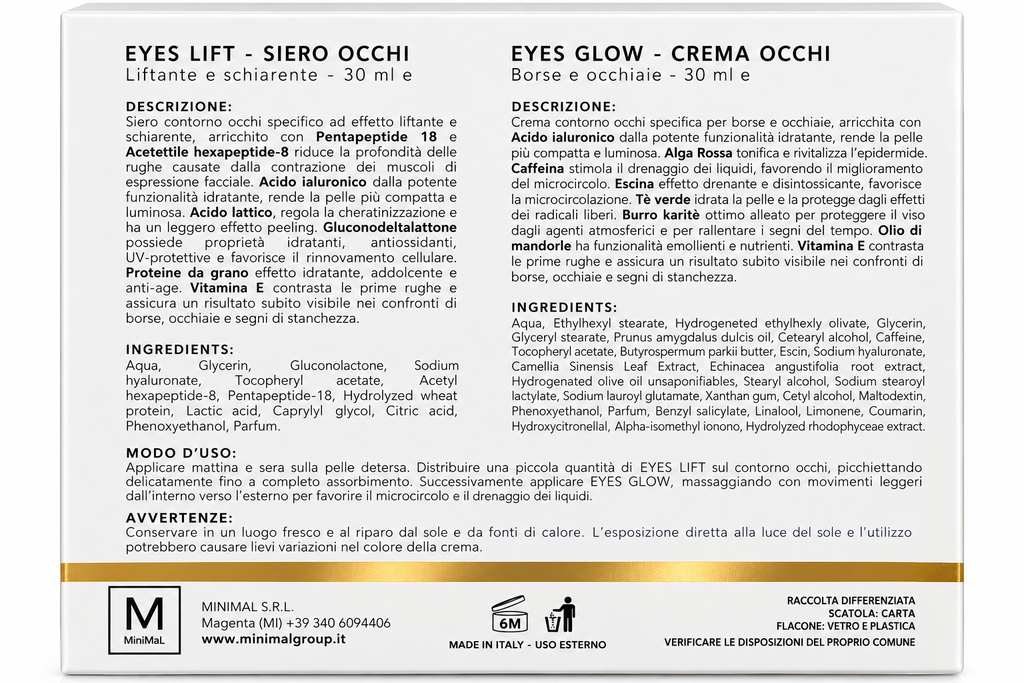 Minimal : crema occhi borse occhiaie 30 ml + siero occhi liftante schiarente 30 ml