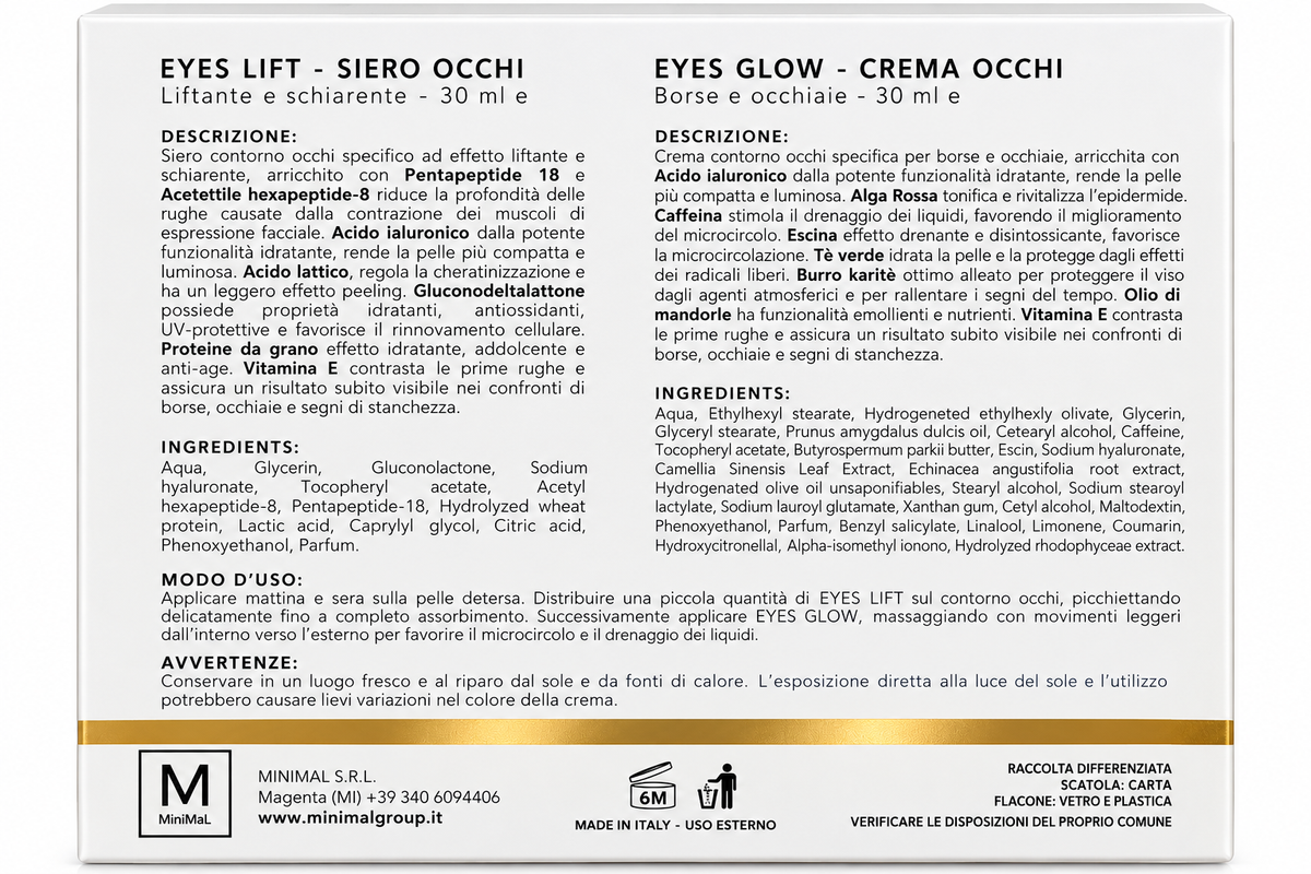 Minimal : crema occhi borse occhiaie 30 ml + siero occhi liftante schiarente 30 ml